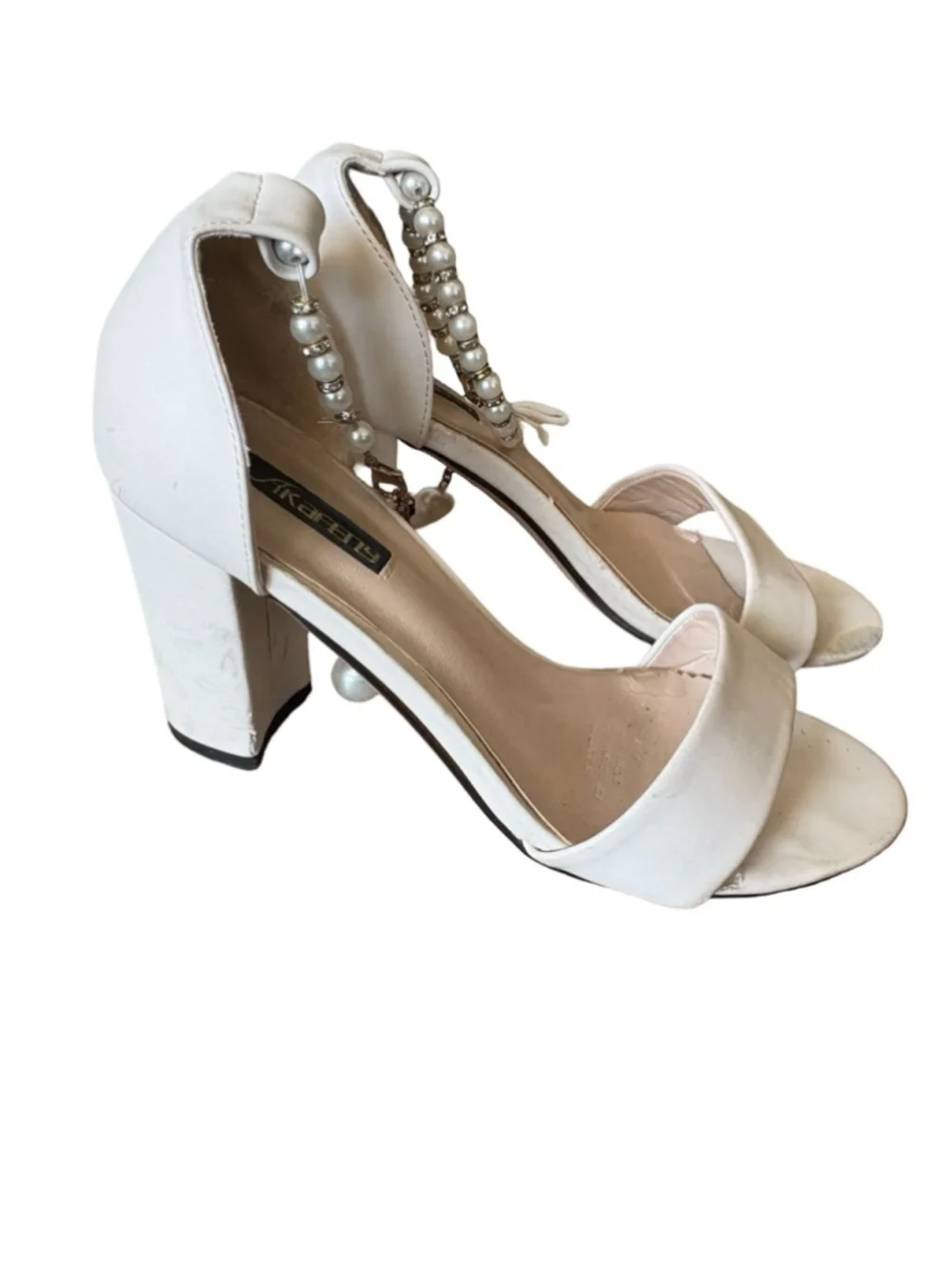 Women's White Pearl-Accent Block Heel Sandals - size 6.5
